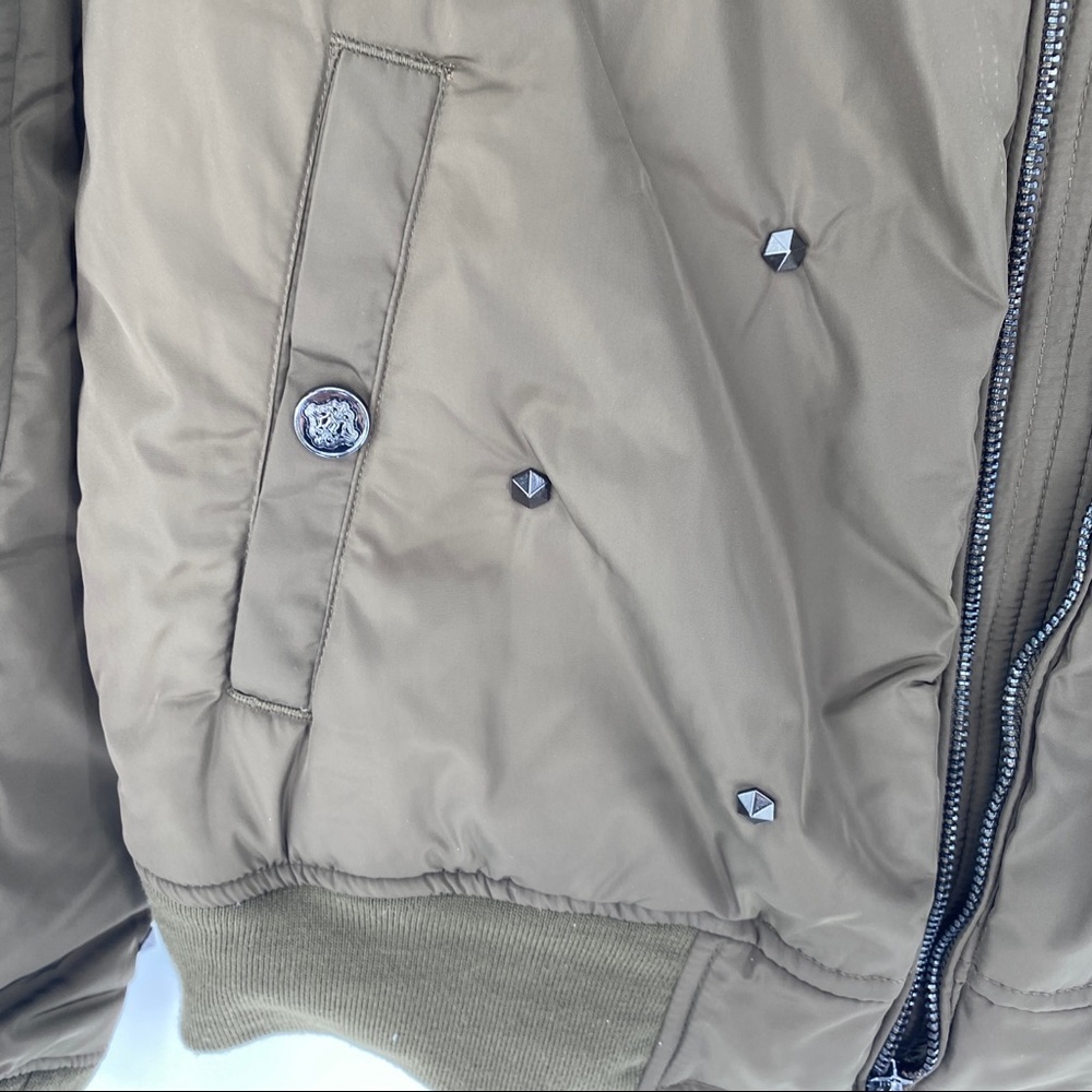 Nanette Lepore Studded Twill Olive Bomber Jacket - Picture 3 of 9